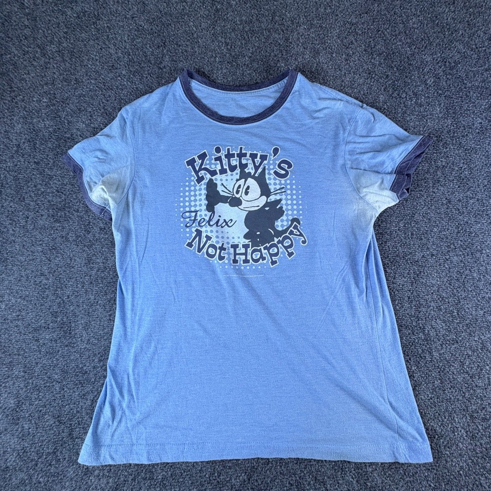 TNT Felix the Cat Kitty's Not Happy Blue Ringer Graphic Tee XXL 2007 Vintage